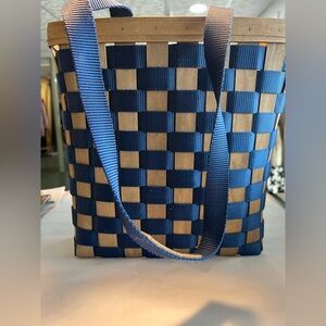 Longaberger Blue and Natural Woven Shoulder Bag